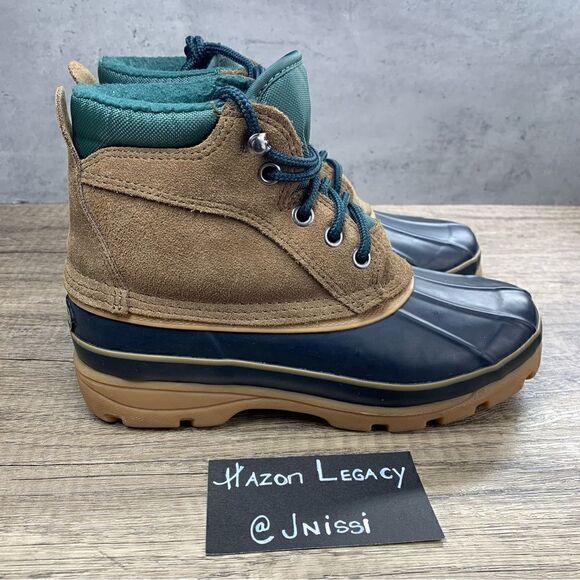 LONDON FOG~Women’s~”Saddleback”~Brown Suede/Navy Rubber Duck Boots~Size 6M - Picture 2 of 9